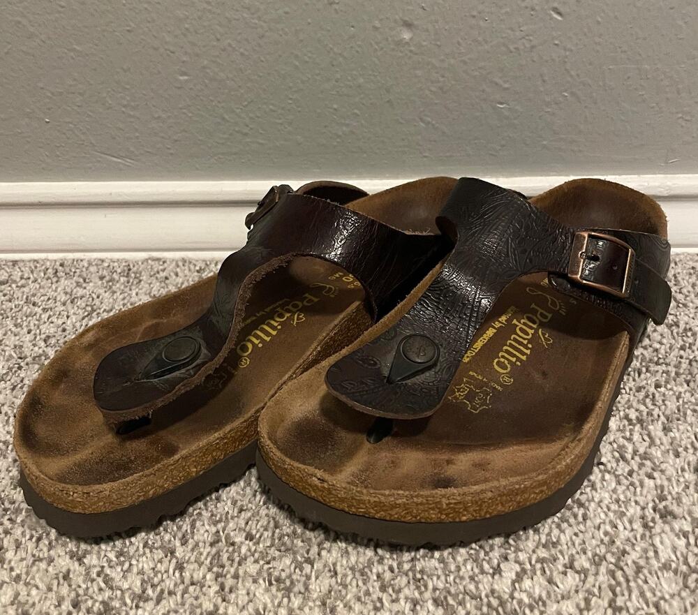 Papillio Womens Gizeh Sandals US 8 EU 39 Brown Floral Cork Footbed Thong Boho